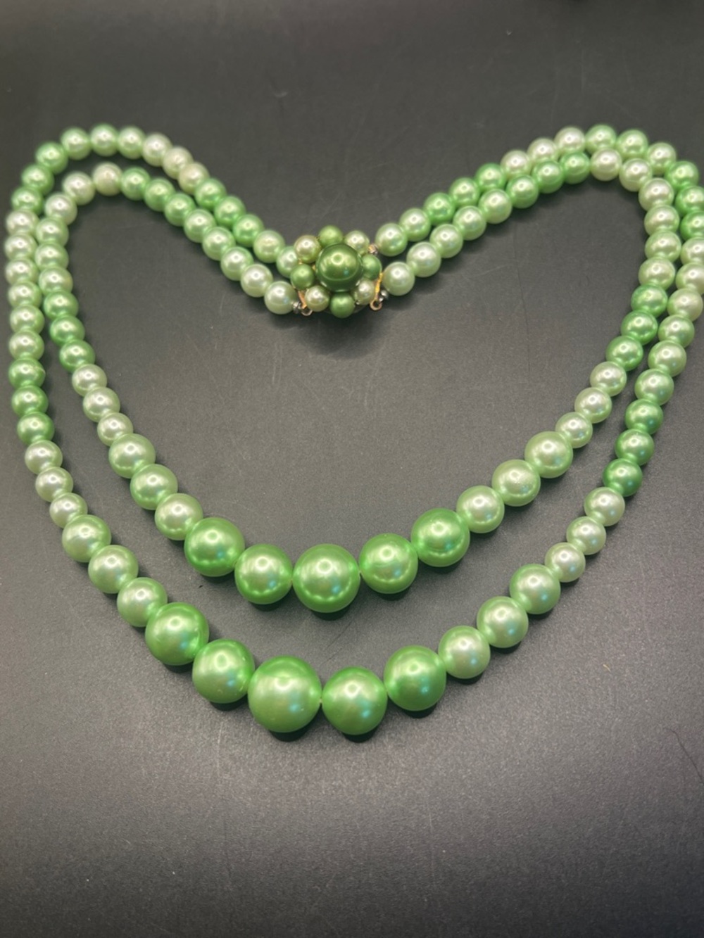 Vintage Japan Green Faux Pearl  Necklace